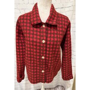 All Points red and brown houndstooth patterned Fleece Button Down Jacket Small